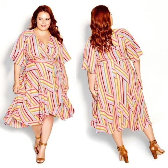 City‎ Chic Women's Plus Size Printed FloatyTrue Wrap Design Midi Dress - Picture 1 of 9